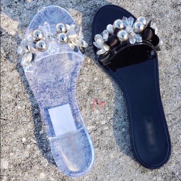 Shoes - JELLY BLACK SLIDES SANDALS FOR WOMENS